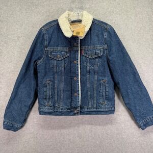 Levis Trucker Jacket Womens Small Blue Denim Sherpa Lined Outdoors
